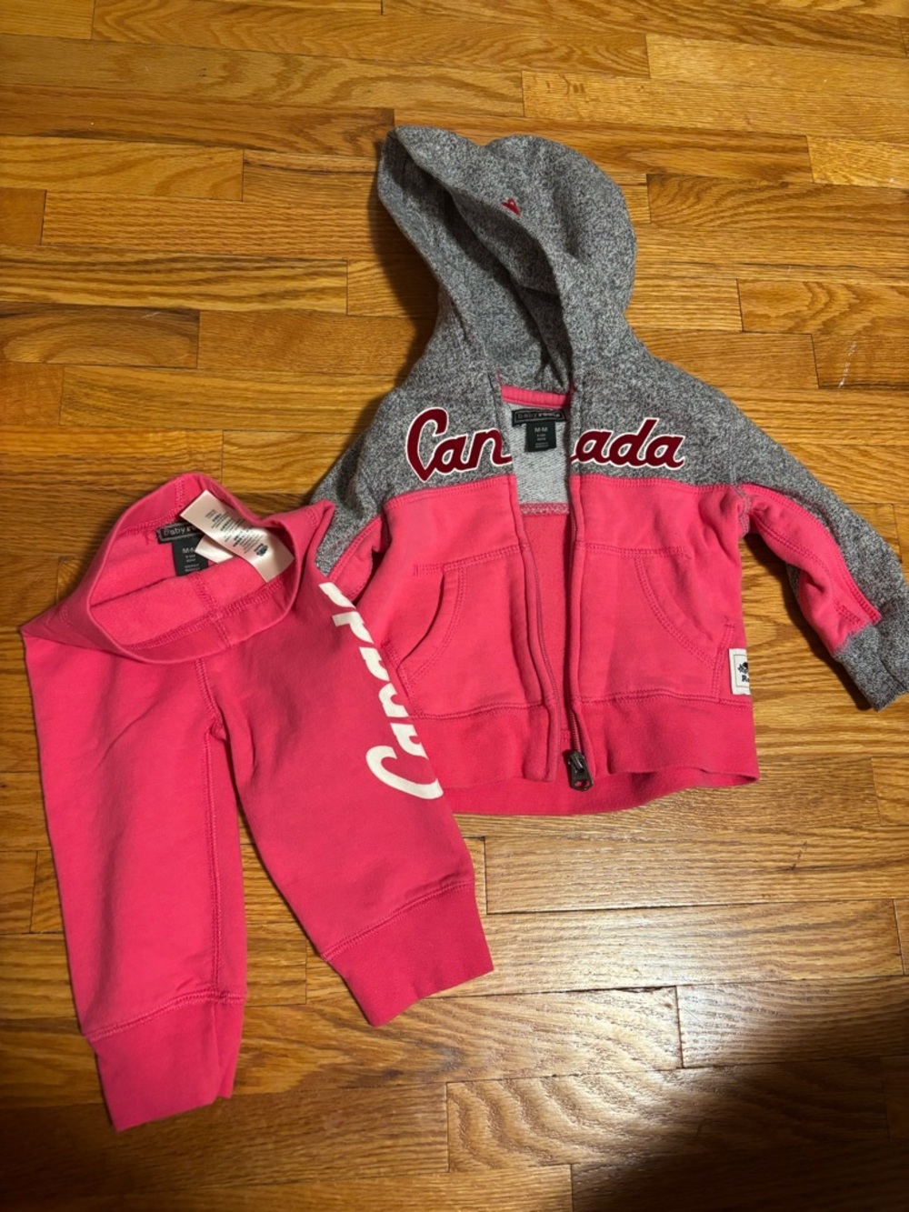 Roots Kids Gray & Pink 'Canada' Hooded Zip Jacket with Pink Sleeve Top